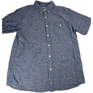 Weatherproof Shirt Mens L Large Blue Button Up Short Sleeve Linen Cotton‎ Beach